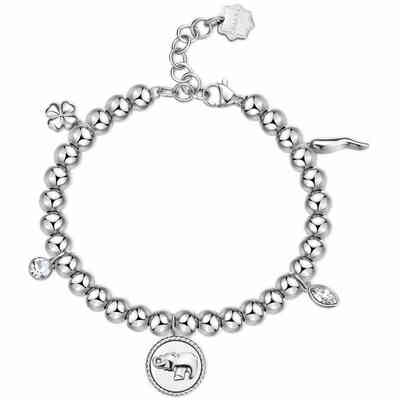 Bracciale Brosway Chakra in acciaio con sfere cristalli bianchi e Elefante Bracciale Brosway Chakra in acciaio con sfere cristalli bianchi e Elefante