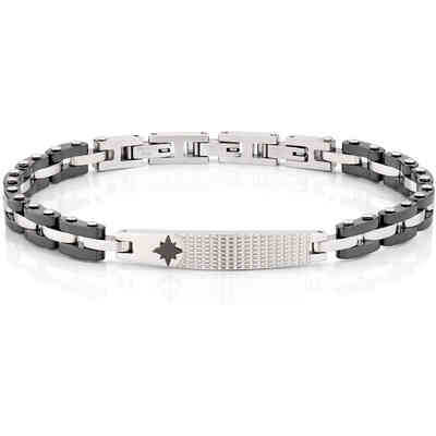 Bracciale da uomo Amen rosa dei venti in acciaio e ceramica nera Bracciale da uomo Amen rosa dei venti in acciaio e ceramica nera