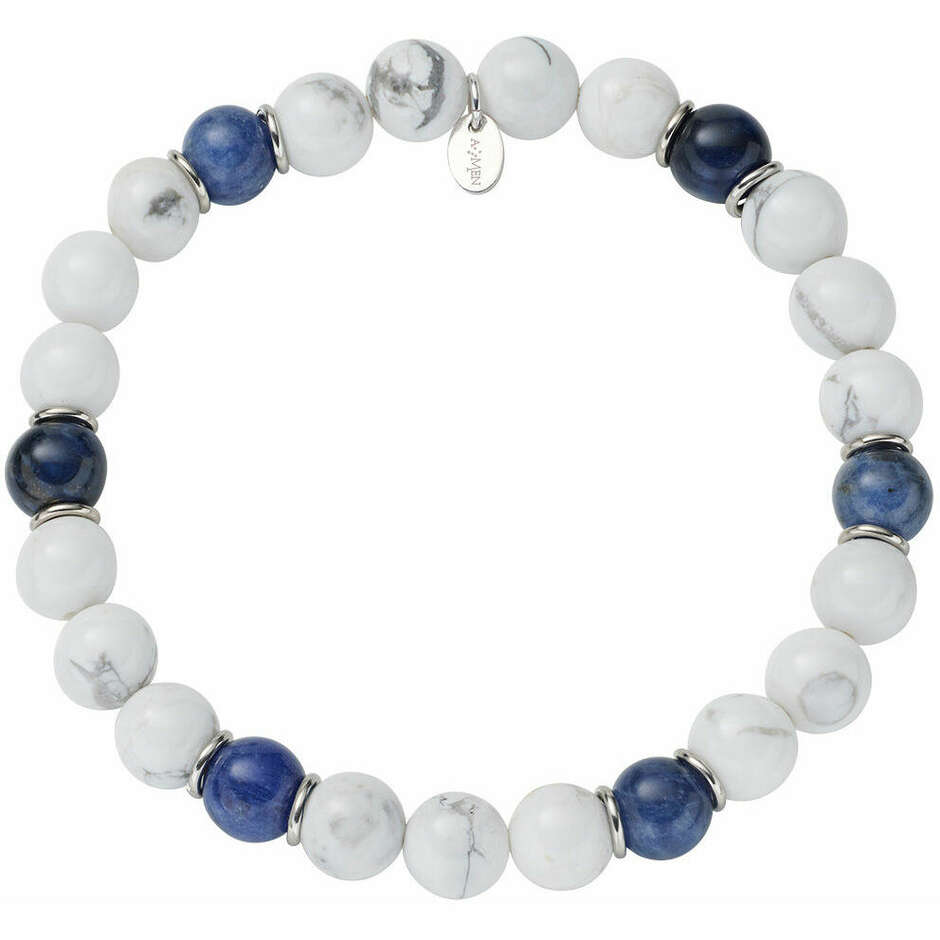 Bracciale elastico Amen in acciaio e Agata bianca e blu 8mm