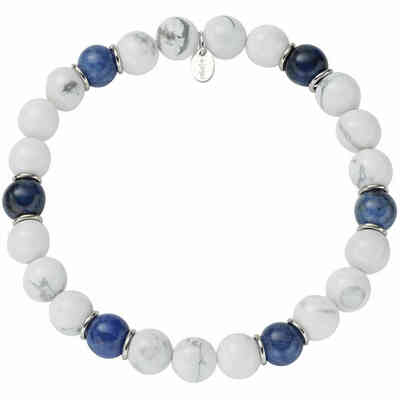 Bracciale elastico Amen in acciaio e Agata bianca e blu 8mm Bracciale elastico Amen in acciaio e Agata bianca e blu 8mm