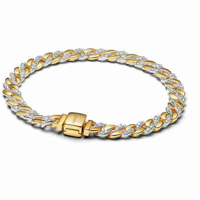 Bracciale Pandora Catena Maglia Cubana Bicolore con Pavè Bracciale Pandora Catena Maglia Cubana Bicolore con Pavè