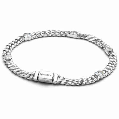 Bracciale Pandora Catena Maglia Cubana con Cuori Bracciale Pandora Catena Maglia Cubana con Cuori