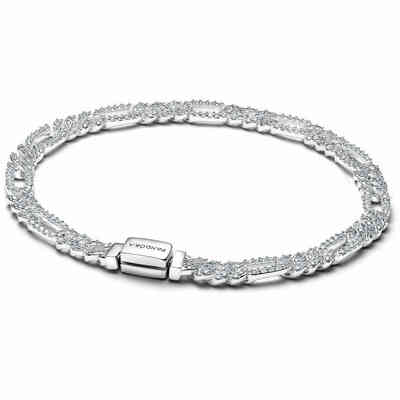 Bracciale Pandora Catena Maglia Cubana Pavè con Ovali Bracciale Pandora Catena Maglia Cubana Pavè con Ovali