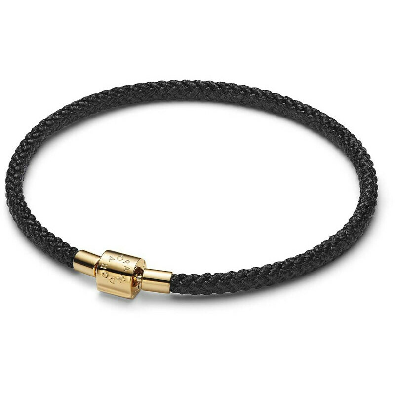 Bracciale Pandora in Corda Nera con Chiusura a Barile placcato oro