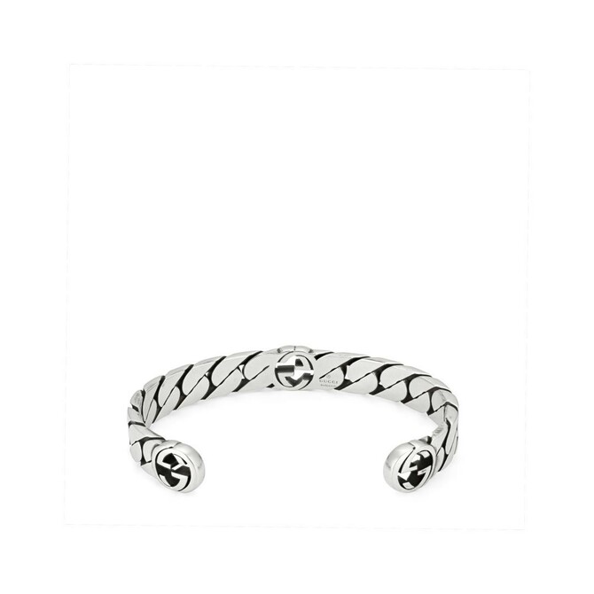 Bracciale ridigo Gucci Interlocking G in argento fascia larga