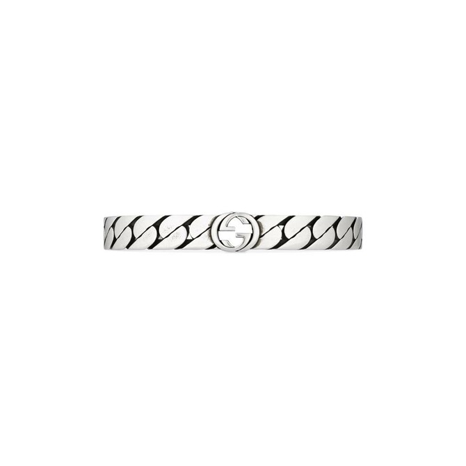 Bracciale ridigo Gucci Interlocking G in argento fascia larga