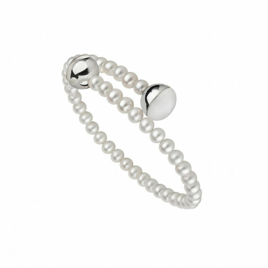 Bracciale rigido Mimi in argento e perle bianche e cristallo di rocca