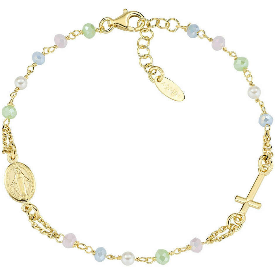 Bracciale rosario Amen dorato con cristalli multicolor