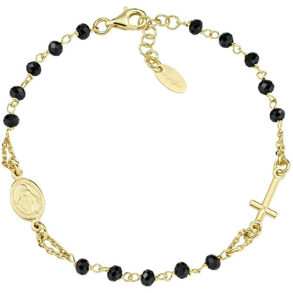 Bracciale rosario Amen dorato con cristalli neri