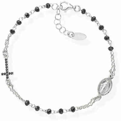 Bracciale rosario Amen in argento con cristalli e zirconi neri Bracciale rosario Amen in argento con cristalli e zirconi neri