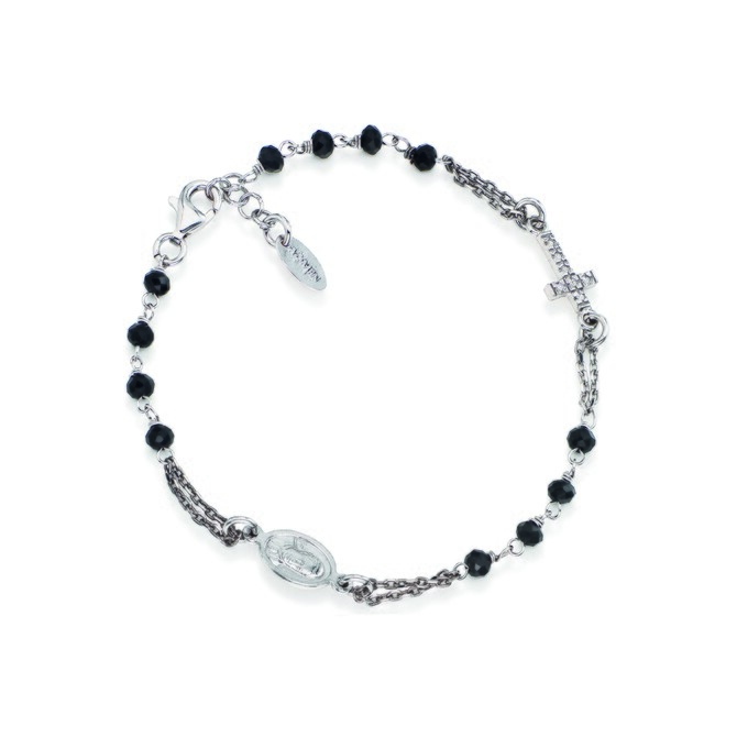 Bracciale rosario Amen in argento e cristalli neri
