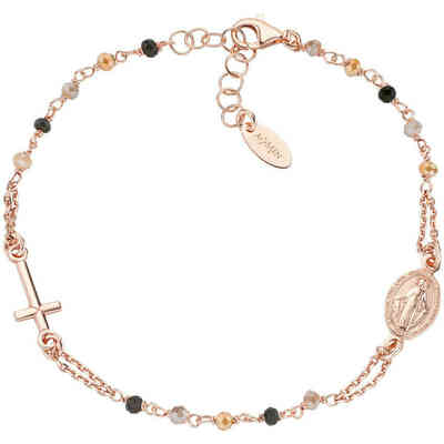 BRACCIALE ROSARIO ROSATO CON PIETRE NERE E CROCE CON ZIRCONI AMEN