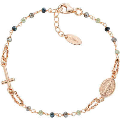 BRACCIALE ROSARIO ROSATO CON PIETRE NERE E CROCE CON ZIRCONI AMEN