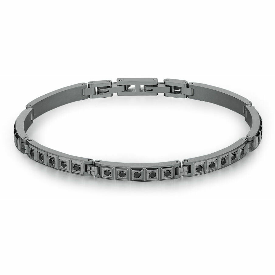 Bracciale semirigo Brosway Forge da uomo in acciaio brunito e cristalli neri