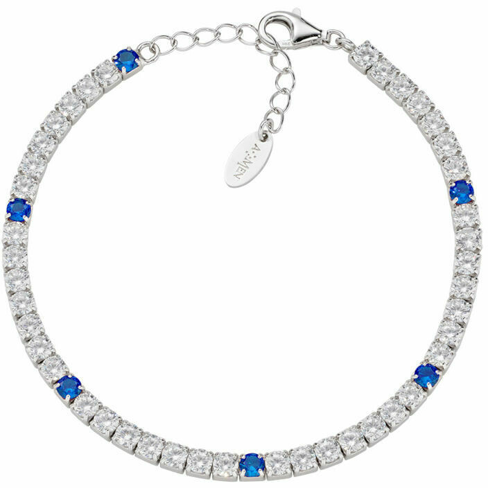 Bracciale Tennis Amen con zirconi bianchi e blu 3 mm