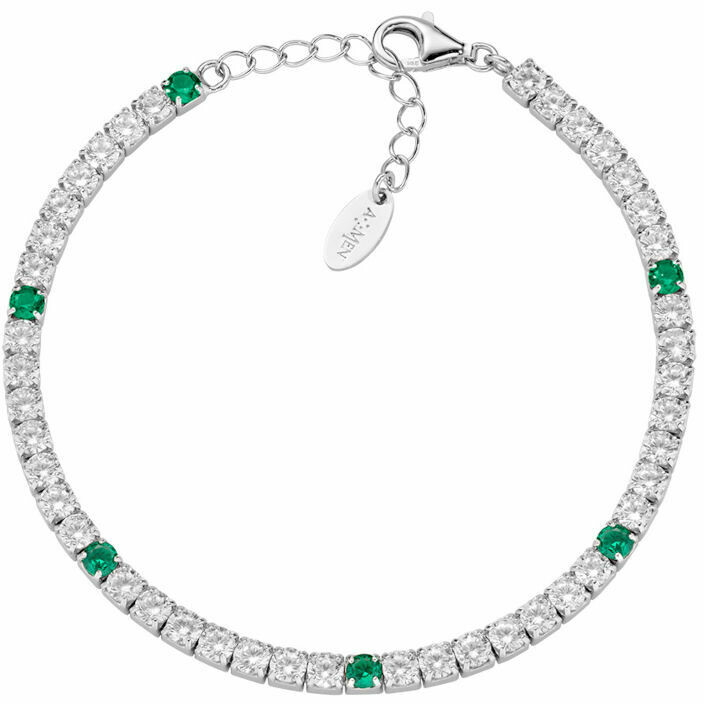 Bracciale Tennis Amen con zirconi bianchi e verdi 3 mm