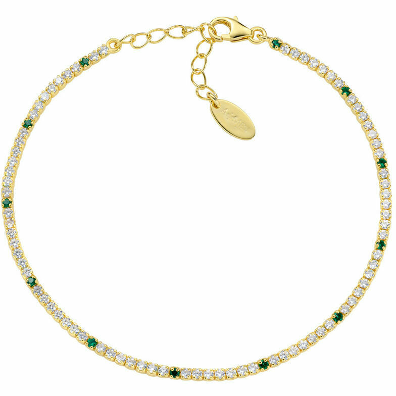 Bracciale Tennis Amen dorato con Zirconi Bianchi e Verdi 1,5 mm