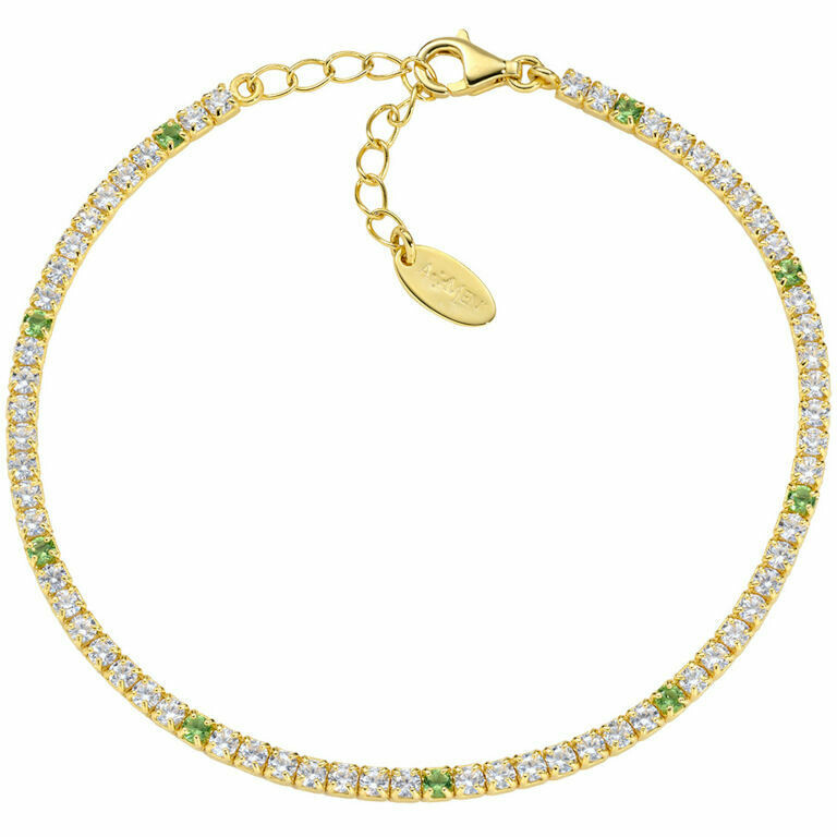 Bracciale Tennis Amen dorato con zirconi Bianchi e Verdi
