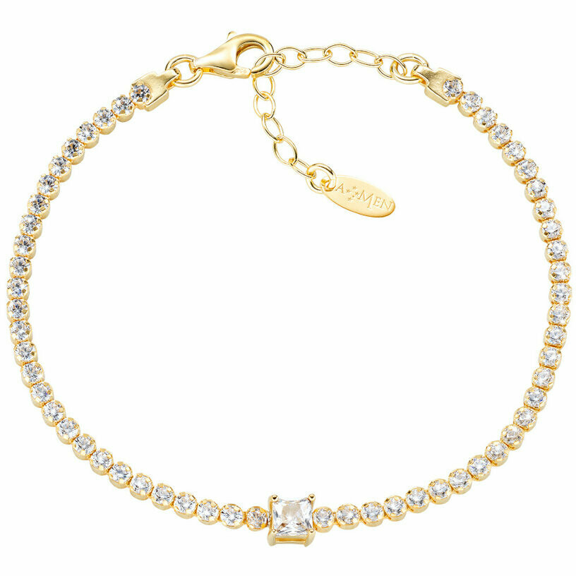 Bracciale Tennis Amen Dorato con Zirconi Bianchi