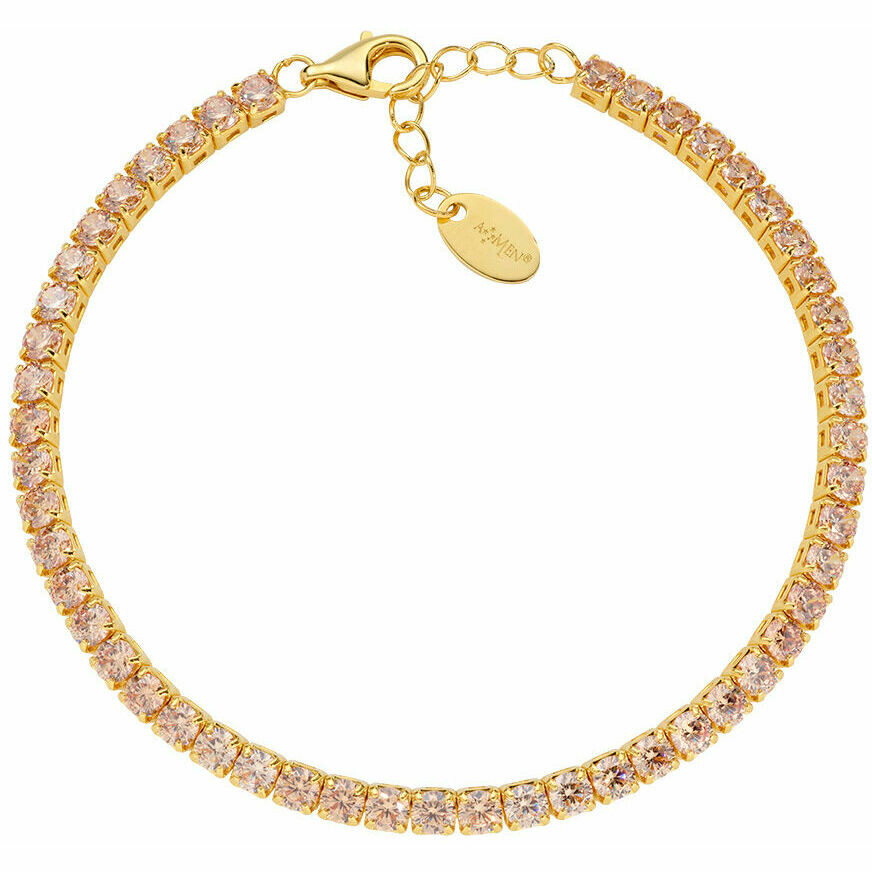 Bracciale Tennis Amen Dorato con zirconi Champagne 3 mm