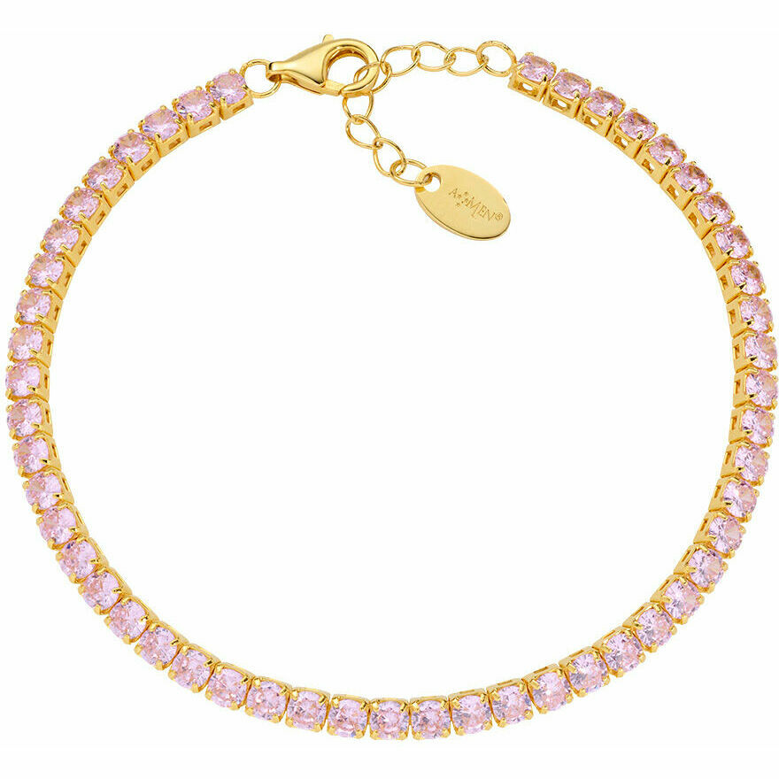 Bracciale Tennis Amen Dorato con zirconi Rosa 3 mm