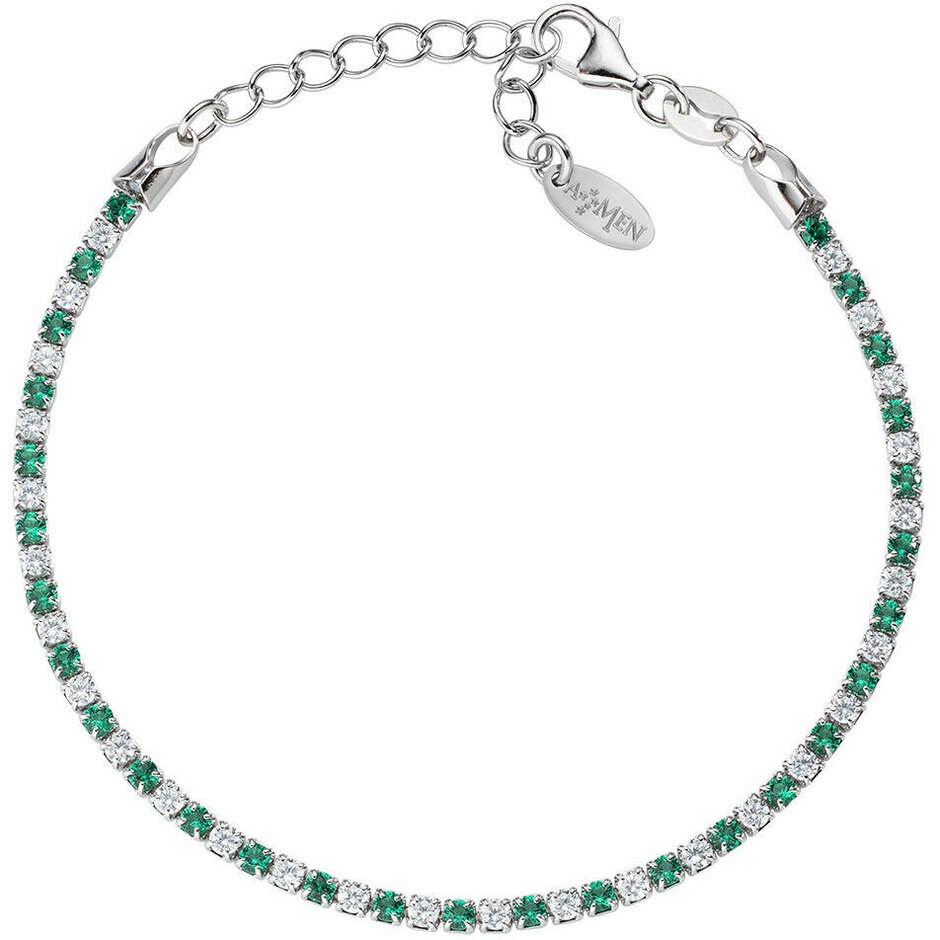 Bracciale tennis Amen in argento e zirconi bianchi e verdi intervallati