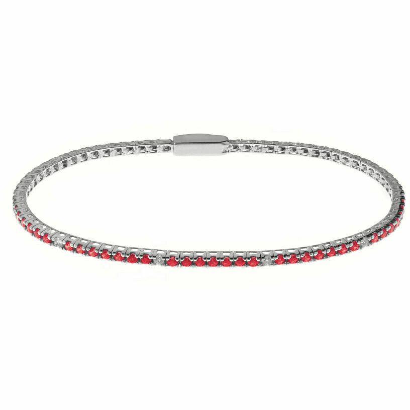 Bracciale tennis Bliss in argento con zirconi rossi e bianchi 17,5cm