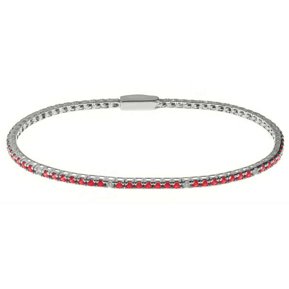 Bracciale tennis Bliss in argento con zirconi rossi e bianchi 19,5cm