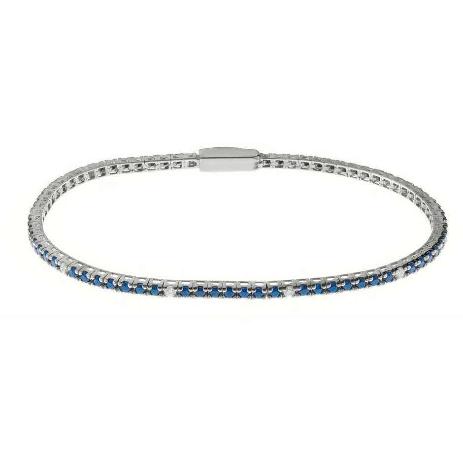 Bracciale tennis Bliss in argento e zirconi blu e bianchi 20,5 cm