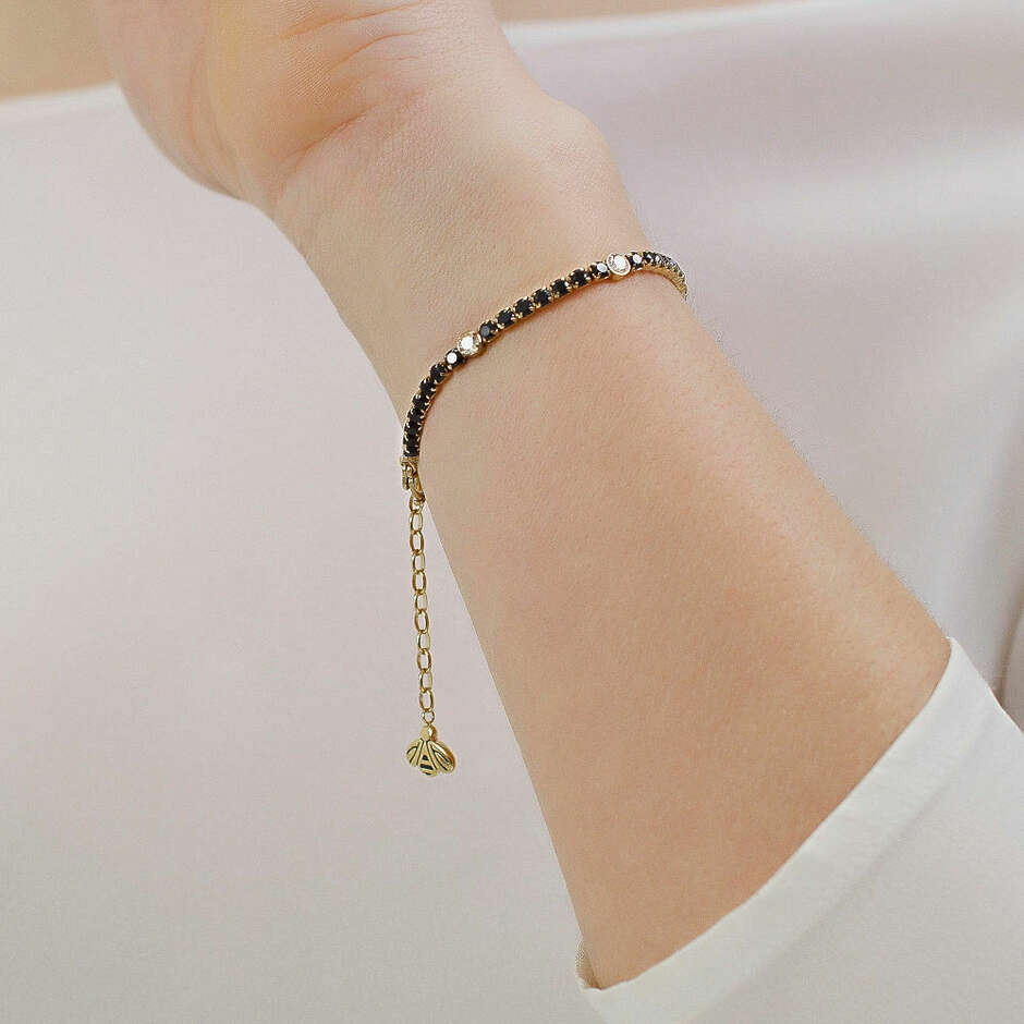 Brosway Desideri gold tennis bracelet with black and champagne zircons