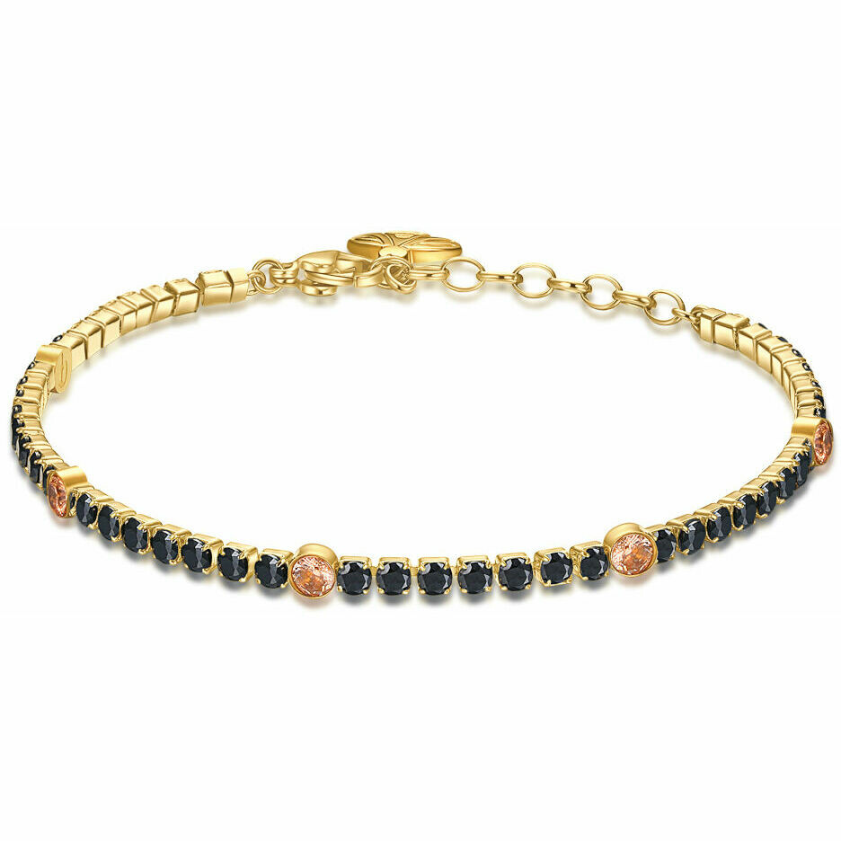 Brosway Desideri gold tennis bracelet with black and champagne zircons