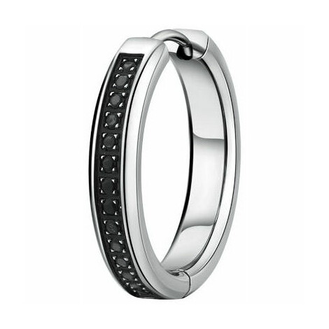 Brosway INK men's hoop earring in steel and black zircons