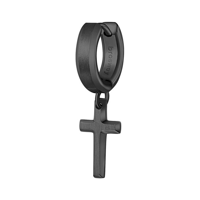 Brosway INK single earring in pvd steel gun with cross pendant