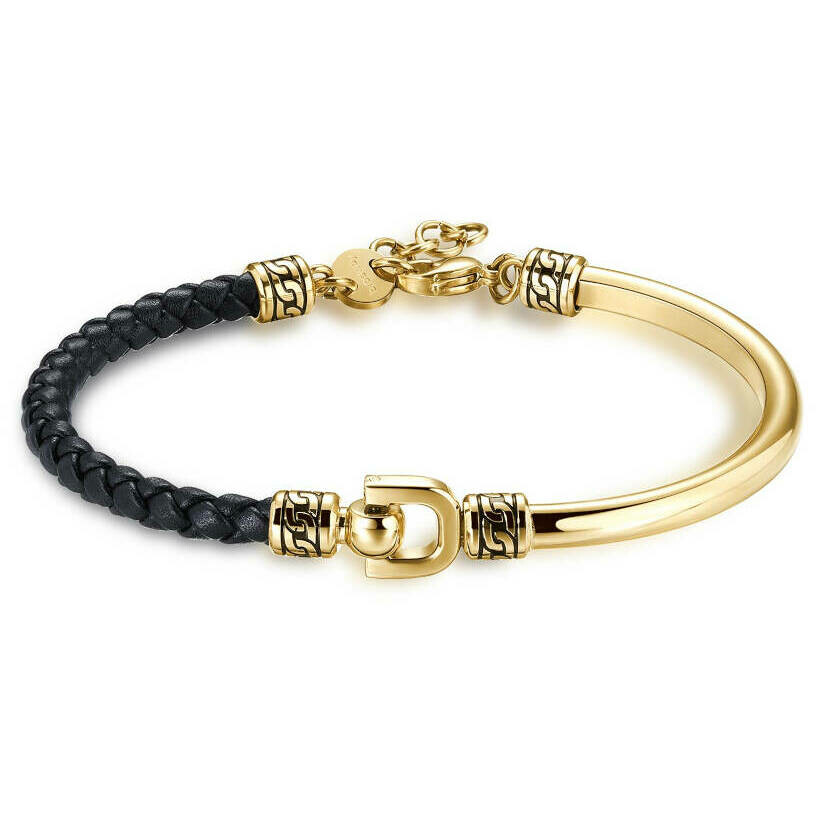 Brosway Knocker Men's Bracelet in Golden Steel and Leather