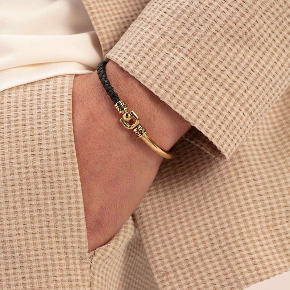 Brosway Knocker Men's Bracelet in Golden Steel and Leather