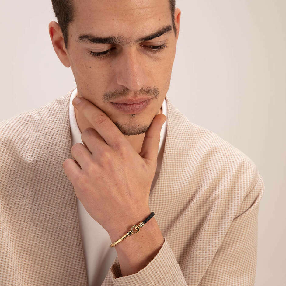 Brosway Knocker Men's Bracelet in Golden Steel and Leather