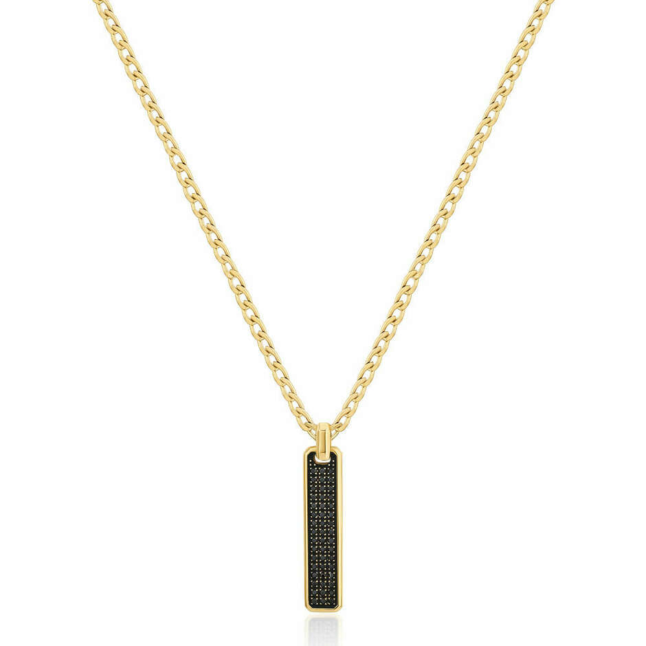 Brosway men's necklace in golden steel and plate with black zircons