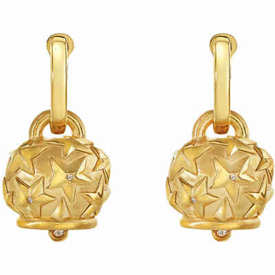 Chantecler Campanella Medium Earrings in Gold-Plated Silver with Stars and Diamonds