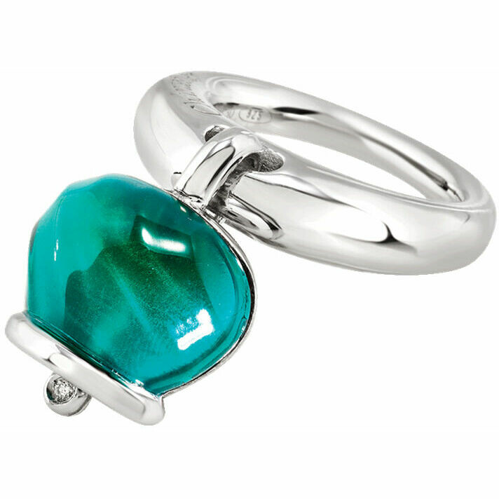 Chantecler Campanella ring in silver and green faceted resin