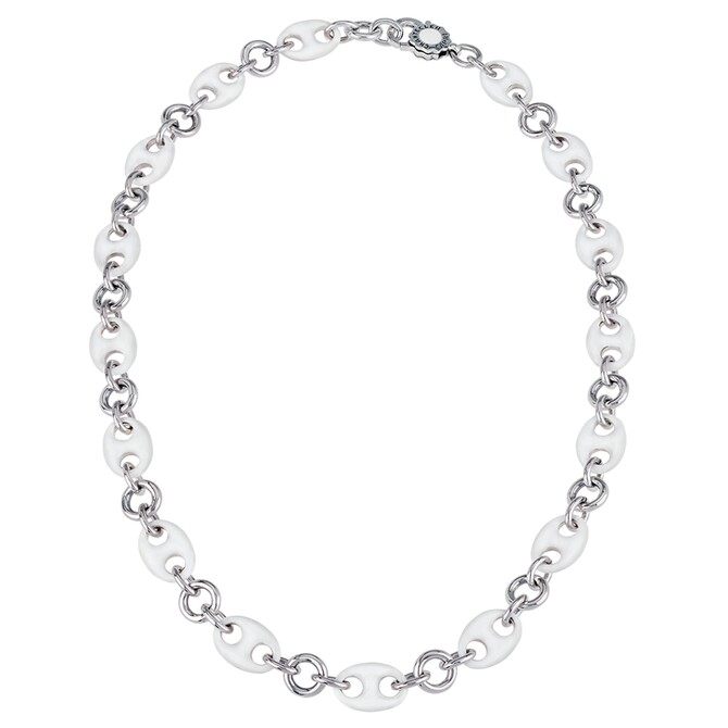 Chantecler Capriness necklace, 45cm marine mesh, in silver and white enamel
