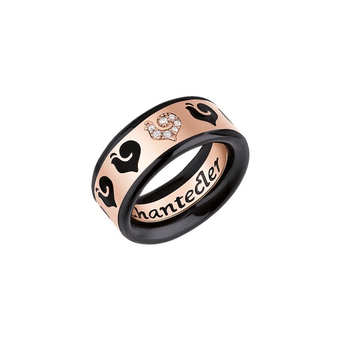 Chantecler Carousel wedding ring in rooster rose gold with diamonds and black enamel