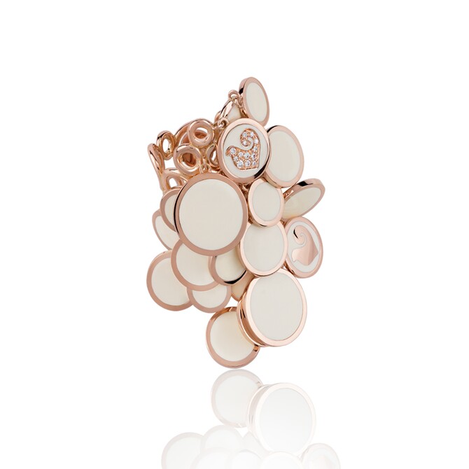 Chantecler cascading paillettes ring in rose gold, diamonds and white enamel