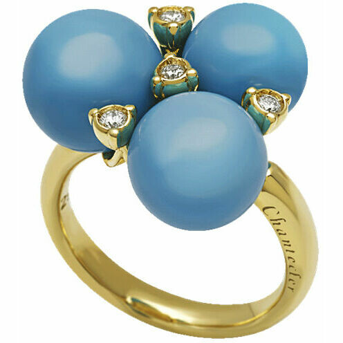 Chantecler Cherie ring in yellow gold diamonds and turquoises