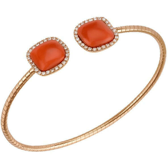 Chantecler Enchante Rigid Bracelet in Rose Gold with Diamonds and Red Coral