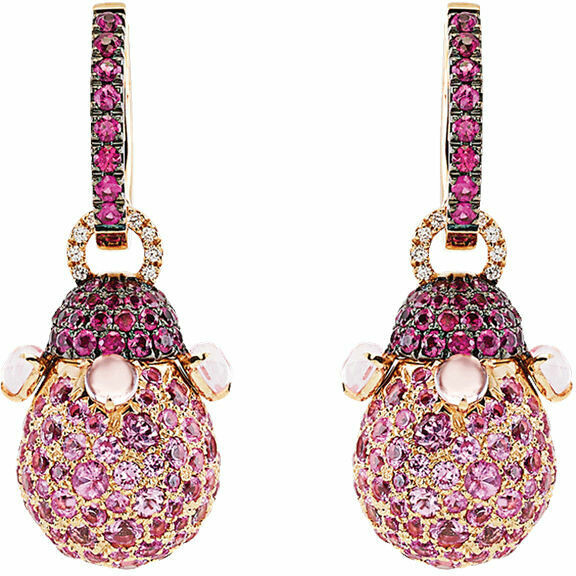 Chantecler Joyful pendant earrings in rose gold paved with sapphires and diamonds