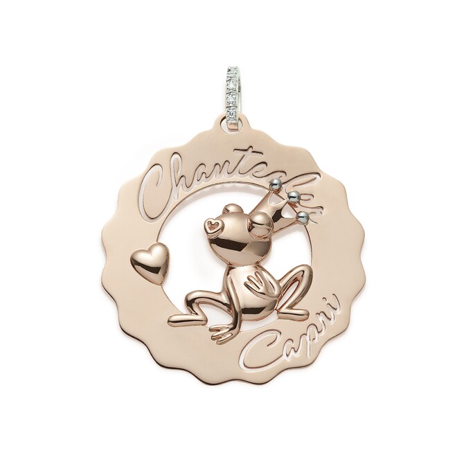 Chantecler Logo large frog princess in love pendant in 9Kt rose gold and diamonds