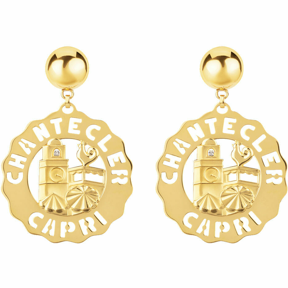 Chantecler Logo Large Piazzetta Earrings in Yellow Gold