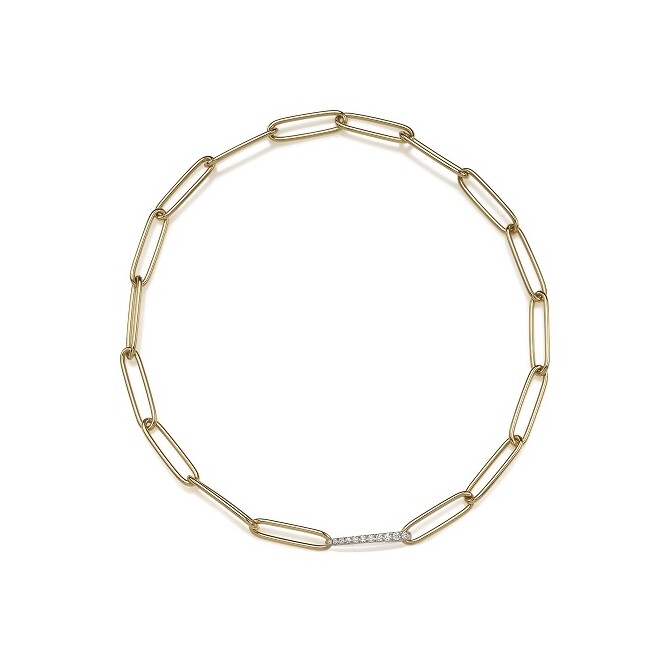 Chantecler Logo oval link necklace in 18Kt yellow and white gold and white diamonds