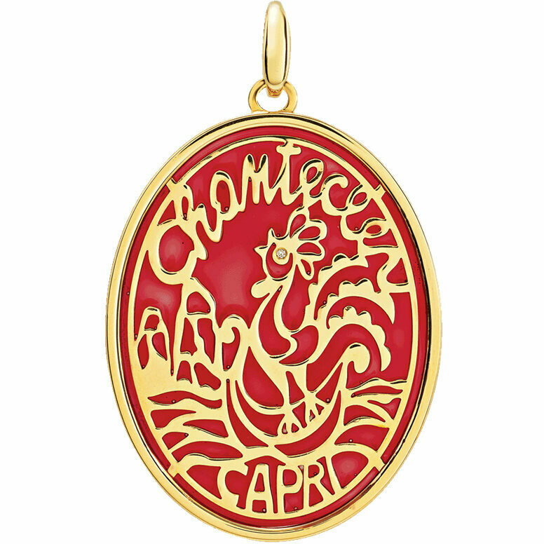 Chantecler Logo Pendant in Yellow Gold and Red Enamel