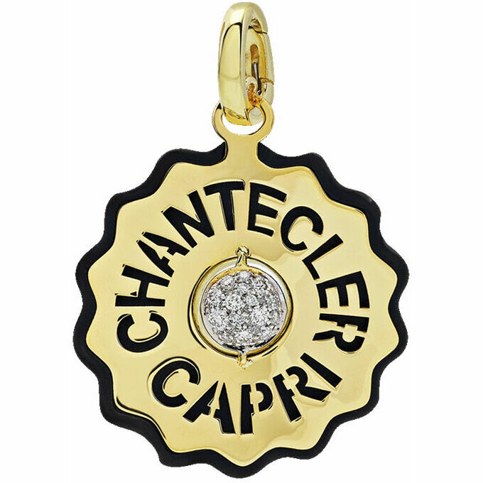 Chantecler Logo pendant in yellow gold, diamonds and black resin